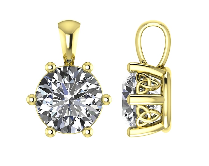 Celtic Diamond Solitaire Pendant Round Cut Lab Grown Diamond Bridesmaid Pendant Solid 14K Gold Dainty Pendant Gift For Her
