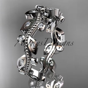 Wedding Band 14k Solid Gold Diamond Leaf Vine Nature Inspired Engagement Eternity Ring