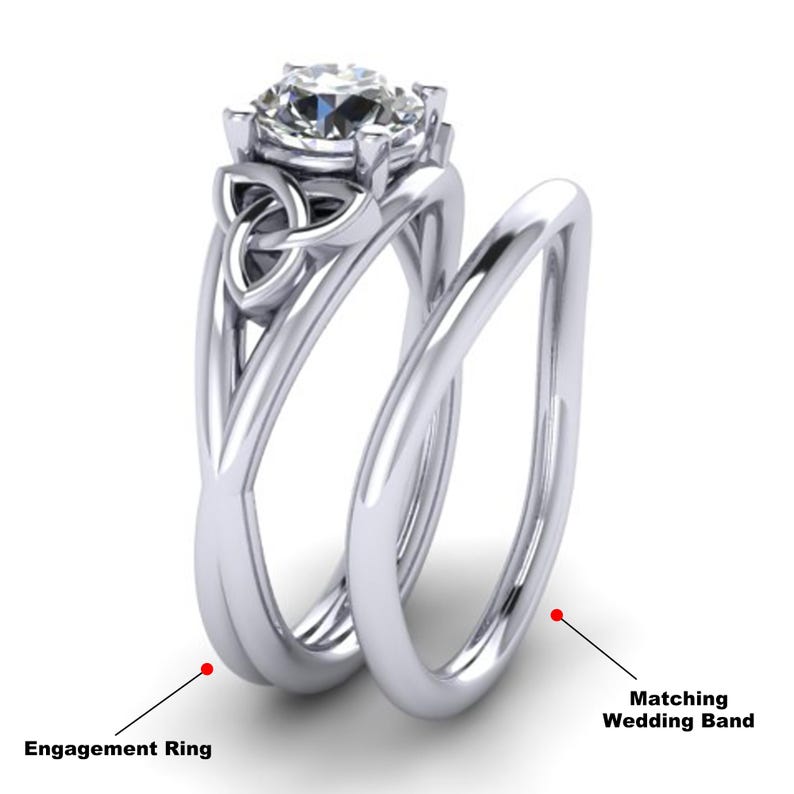 Celtic 1ct lab grown diamond set, 14k white gold, trinity knot