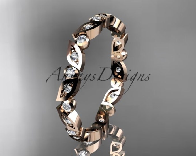 Unique Wedding Band Diamond Wedding Band Bridal Ring Rose Gold Ring Diamond Leaf Wedding Band Nature Inspired Wedding Band