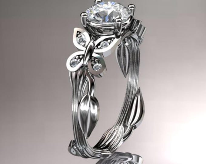 Butterfly Engagement Ring 1 CT IGI Certified Lab Grown Diamond Ring 14k White Gold Round Cut Diamond Nature Inspired Floral Design