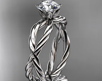 1 Carat Round Diamond Rope Engagement Ring 14K White Gold Lab Grown Diamond Twisted Rope Bridal Ring IGI Certified