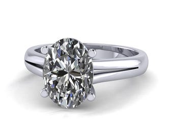 3 Carat Oval E VS2 Diamond Solitaire Engagement Ring CVD Diamond Split Shank Engagement Ring Lab Created Diamond Ring 14k White Gold