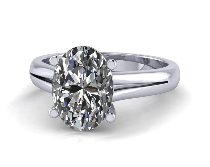 3 Carat Oval E VS2 Diamond Solitaire Engagement Ring CVD Diamond Split Shank Engagement Ring Lab Created Diamond Ring 14k White Gold