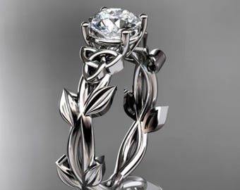 Celtic Knot Engagement Ring 1 CT Lab Grown Diamond Nature Inspired Platinum Ring