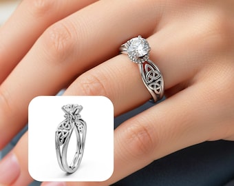 Celtic Diamond Engagement Ring 1 Carat Round Diamond 14k White Gold