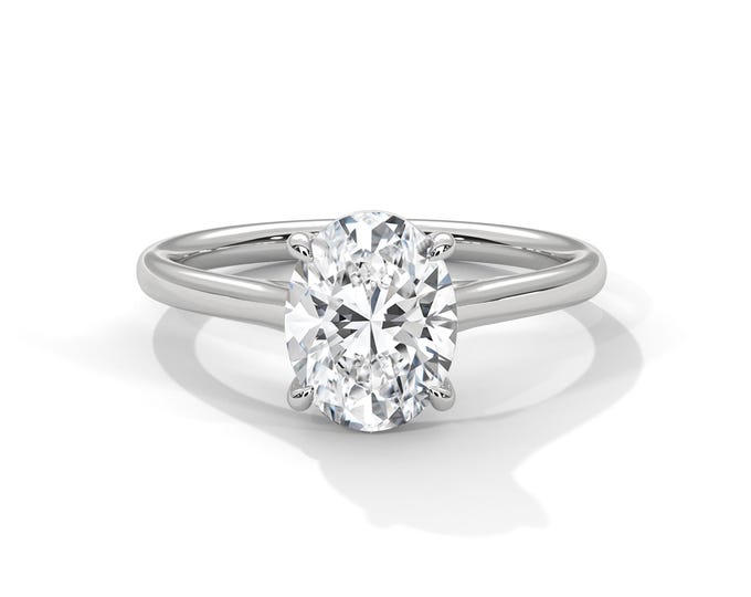 2 Carat Oval Cut E VS2 Engagement Ring Oval Lab Grown Diamond Ring 18K White Gold Ring Thin Dainty Ring