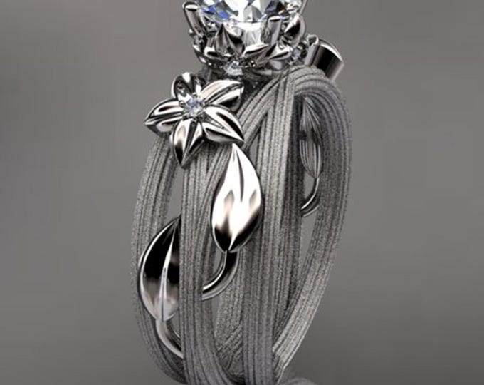 Floral Lab Grown Diamond Engagement Ring Leaf and Vine 1 CT IGI Certified Diamond Ring Nature Inspired