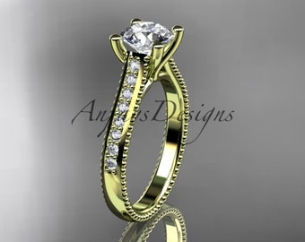 Classic Round White Sapphire Engagement Ring Yellow Gold 14k Handmade Diamond Alternative Bridal Ring For Her