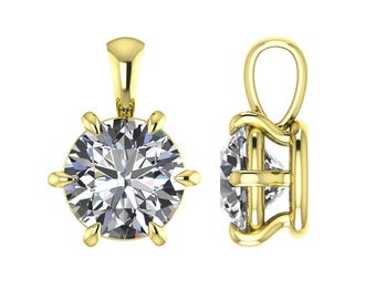 Lab Diamond Solitaire Pendant Eagle Claw Round Diamond 6 Prong Pendant Solid 14K Gold Diamond Pendant Gift For Her