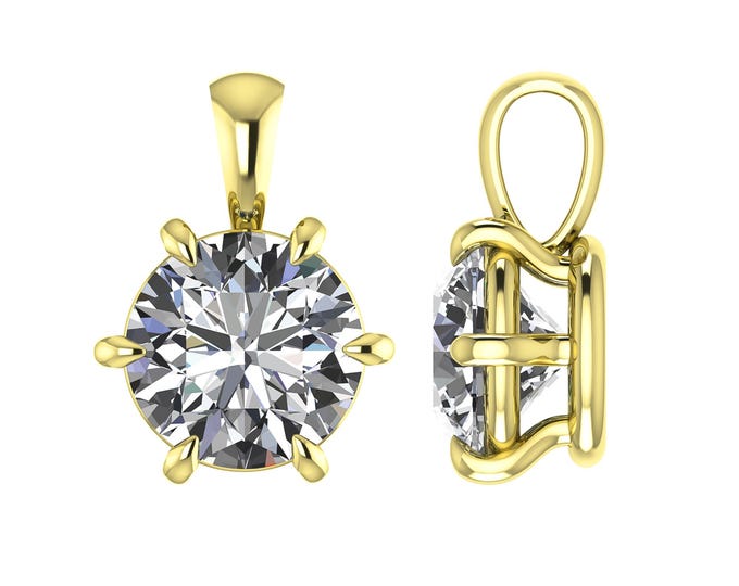 Lab Diamond Solitaire Pendant Eagle Claw Round Diamond 6 Prong Pendant Solid 14K Gold Diamond Pendant Gift For Her