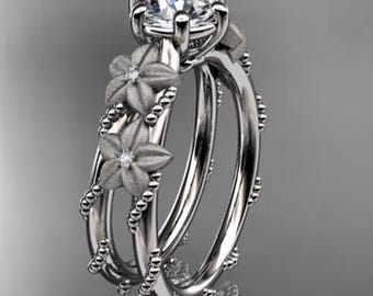 1 CT Round Cut Lab Grown Diamond Nature Inspired Ring Flower Diamond Engagement Ring IGI Certified Nature Proposal Ring