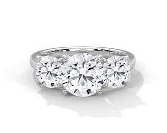 2 Carat Round Brilliant Diamond Three Stone Ring - 3 Stone Engagement Ring Round IGI Certified - Platinum Lab Grown Diamond Ring