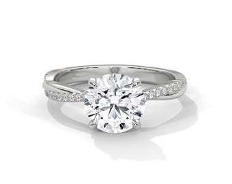 2 Carat Round Lab Grown Diamond Engagement Ring Twisted Ring 14k White Gold Braided Proposal Ring IGI Certified