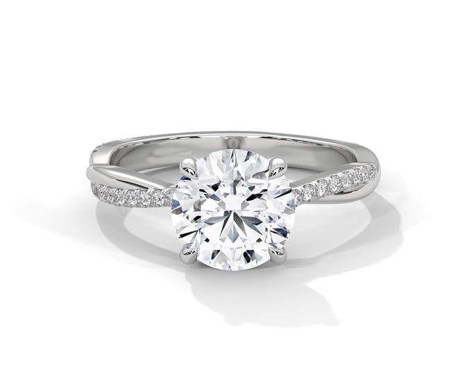2 Carat Round Lab Grown Diamond Engagement Ring Twisted Ring 14k White Gold Braided Proposal Ring IGI Certified