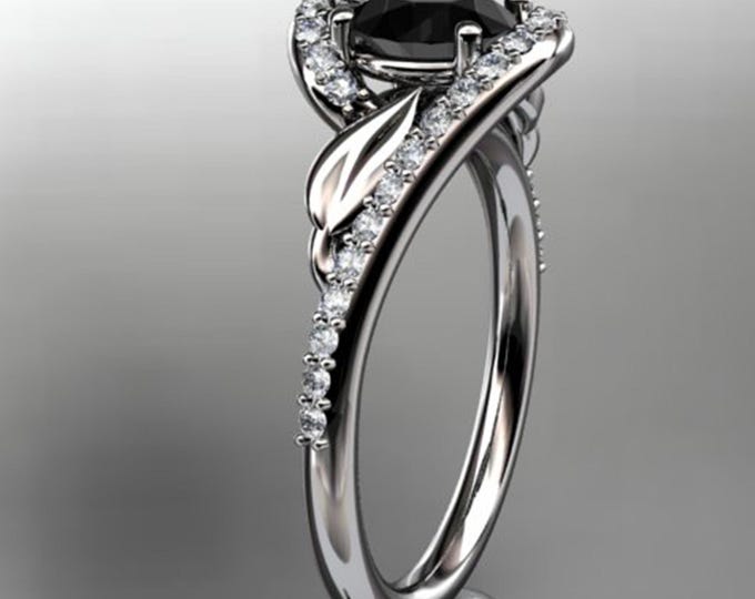 Floral Rings 14k white Gold Diamond leaf and vine Wedding Ring Engagement Ring Black Diamond