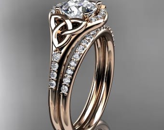 Celtic Diamond Bridal Set 1 Carat Lab Grown Diamond IGI Certified Trinity Knot Irish Engagement Ring  with Diamond Matching Band