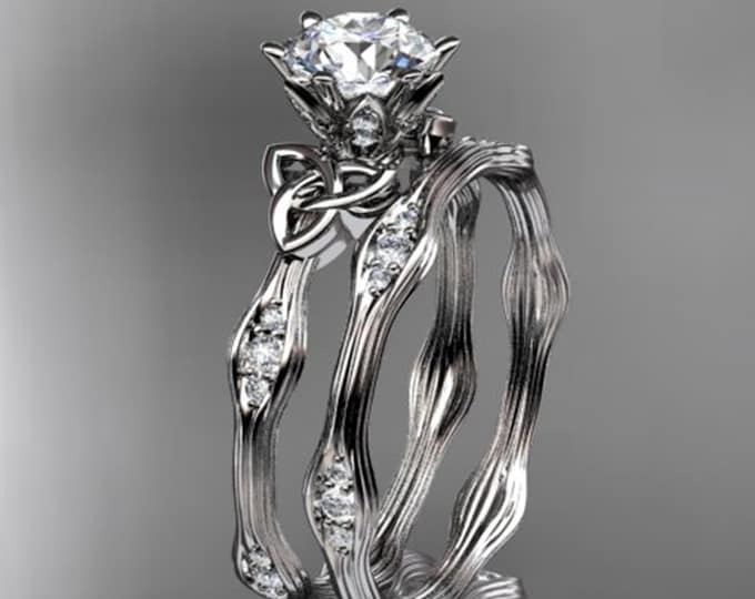 1 Carat D VS1 Clarity IGI Certified Round Cut Lab Grown Diamond Celtic Engagement Ring & Matching Band Wedding Set 14k Gold