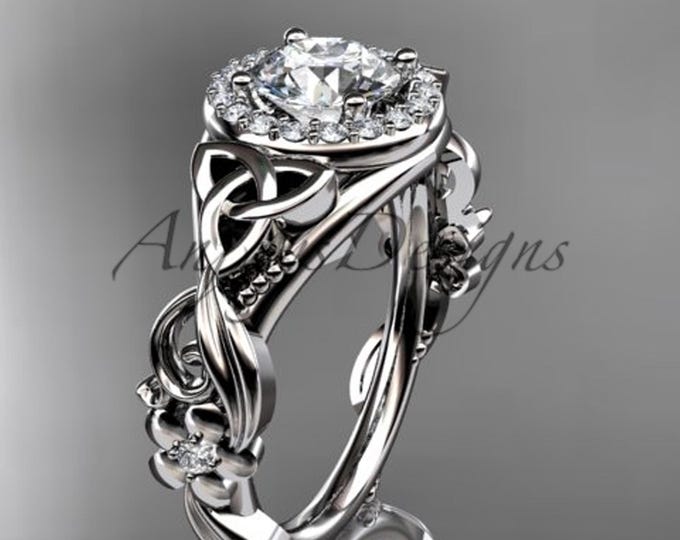 Lab Diamond Halo Ring Nature Inspired 1ct Round 14k White Gold