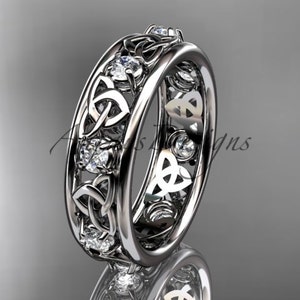 Celtic Ring 14kt white Gold Celtic Trinity Knot Wedding band Engagement Ring image 1