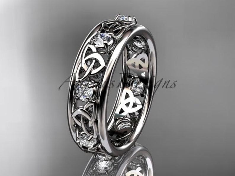 Celtic Ring 14kt white Gold Celtic Trinity Knot Wedding band Engagement Ring image 1