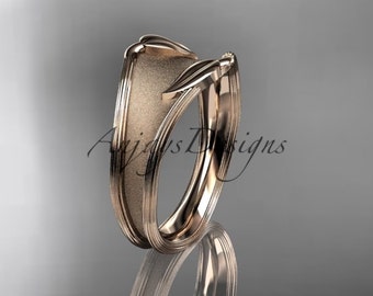 Nature inspired bridal Ring 14kt Rose Gold leaf and vine Wedding Ring Engagement Ring Wedding band