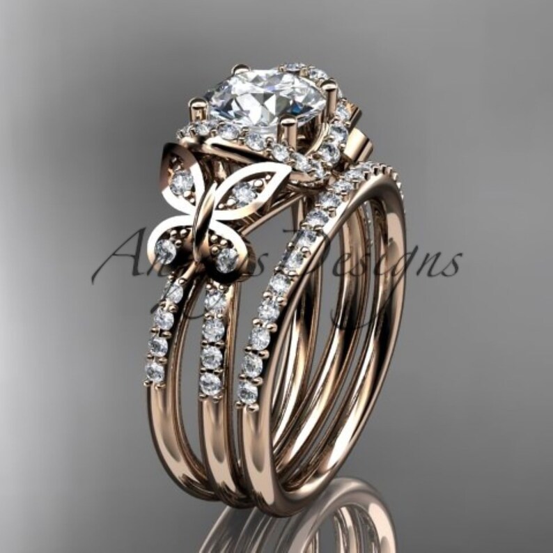 Rose gold unique wedding rings