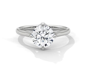 2 CT Round Cut Diamond Engagement Ring Solitaire Round Cut Compass Prong Set Rings IGI certified Diamond Ring 14k White Gold