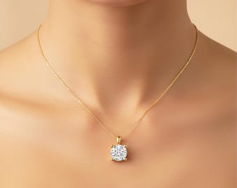 4.00 CT Solitaire Diamond Necklace 14k Gold Lab Grown Diamond 4 Carat Pendant 4 Prong IGI Certified