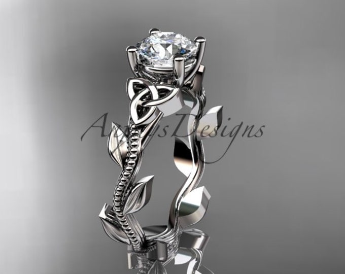 Nature Inspired Celtic Engagement Ring 1 Carat Lab Grown Diamond Trinity Knot Wedding Ring 14k White Gold