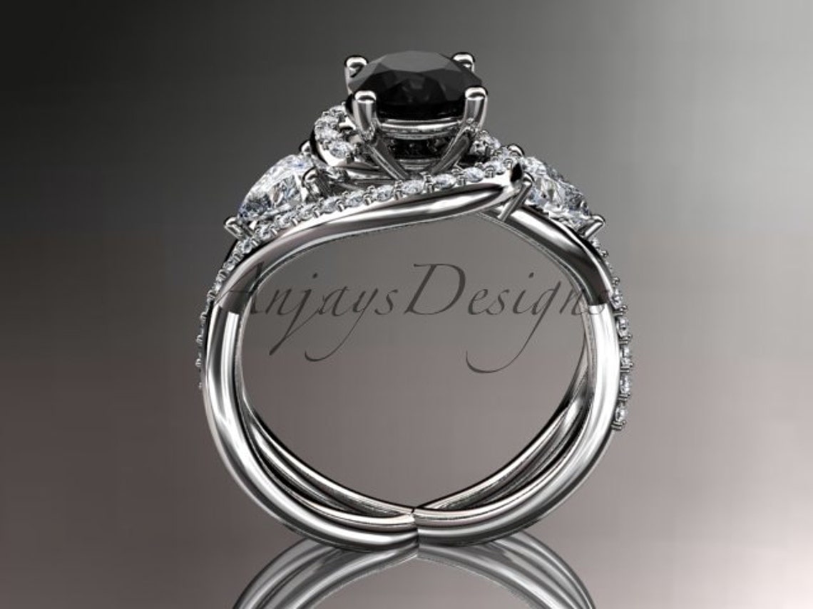 Unique Platinum Diamond Engagement Ring Wedding band Black | Etsy