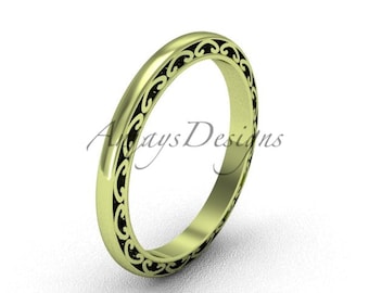 14K Yellow Gold Band 2mm Unique Wedding Band Simple Promise Ring