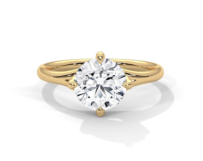 2 Carat Round Lab Grown Diamond Engagement Ring E VS1 IGI Certified Compass Set Solitaire Ring 14k Yellow Gold