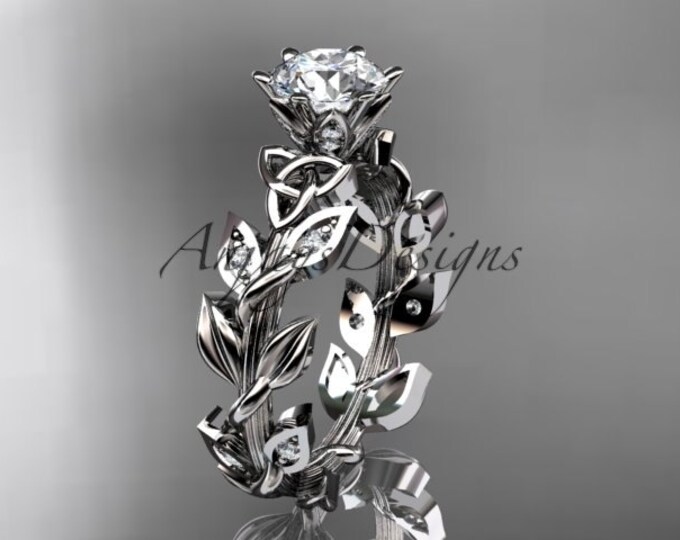 Engagement Ring 14kt white Gold Diamond Celtic Trinity Knot Wedding Ring bridal Ring