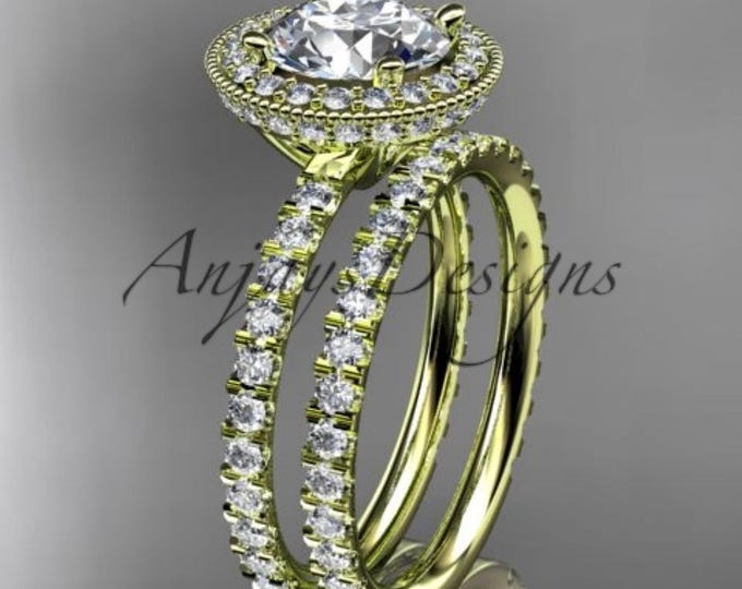 Hidden Halo Engagement Ring Set 14k Solid Gold Diamond Wedding Ring Set Anniversary Gift For Her