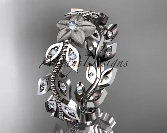 Nature inspired Ring 14kt white Gold Diamond flower leaf and vine Wedding Ring Engagement Ring Wedding band