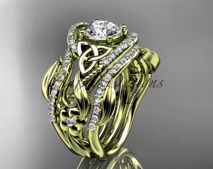 Celtic Bridal Set Celtic 1 CT Lab Grown Diamond IGI Certified Engagement Ring Set with Double Matching Band