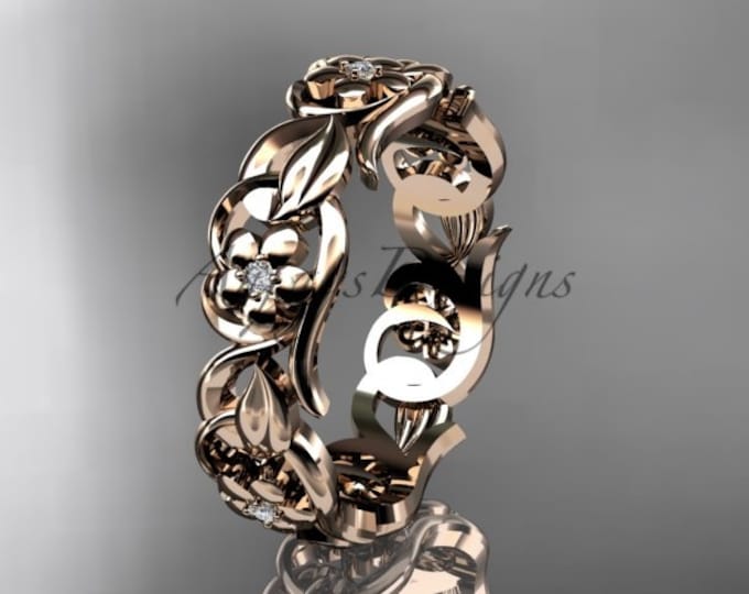 Diamond Wedding Band 14k Rose Gold Flower Women's Wedding Ring Simple