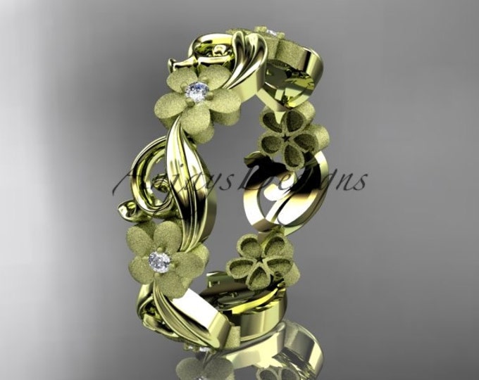 Diamond Flower Ring - 14k Yellow Gold Ring - Diamond Wedding Band - Flower Band