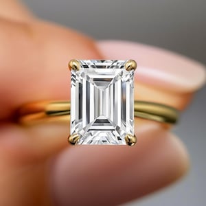 2 Carat Emerald Cut Lab Grown Diamond Solitaire Ring  14k Yellow Gold IGI Certified Diamond Ring Emerald Cut Engagement Ring