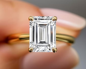 2 Carat Emerald Cut Lab Grown Diamond Solitaire Ring  14k Yellow Gold IGI Certified Diamond Ring Emerald Cut Engagement Ring