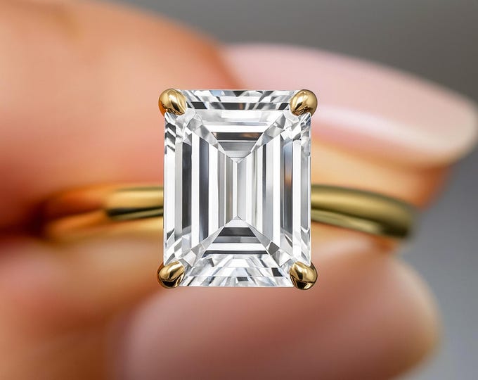 2 Carat Emerald Cut Lab Grown Diamond Solitaire Ring  14k Yellow Gold IGI Certified Diamond Ring Emerald Cut Engagement Ring