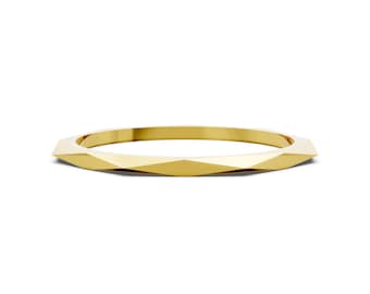 14k Solid Gold Faceted Ring 1.5mm Dainty Thin Geometric Band