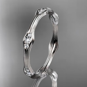 Petite Diamond Branch Wedding Band Thin Dainty Wedding Band Nature Inspired Delicate Ring 14K White Gold Band