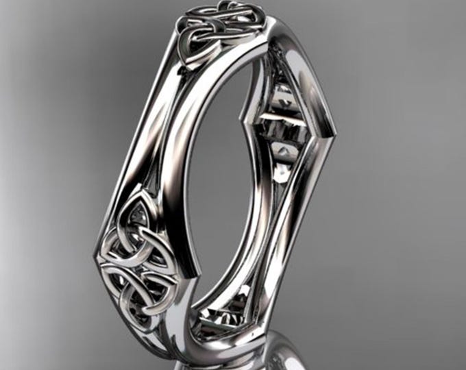Celtic Ring Eternity Wedding Ring 14k White Gold Celtic Trinity Knot Wedding Band
