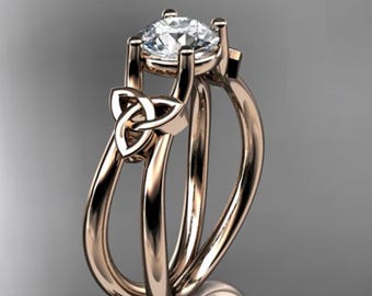 Celtic Diamond Engagement Ring 1 Carat Round Cut D VS1 Engagement Ring 14K Rose Gold Ring Minimalist Ring