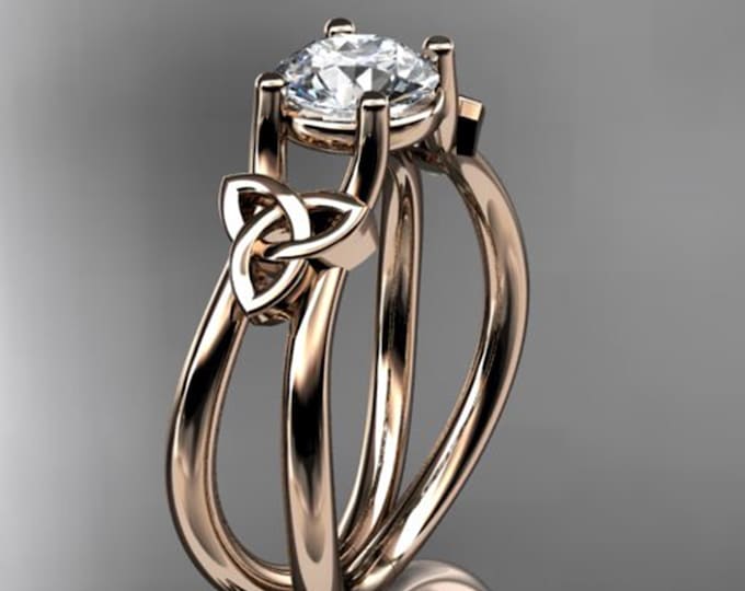 Celtic Diamond Engagement Ring 1 Carat Round Cut D VS1 Engagement Ring 14K Rose Gold Ring Minimalist Ring