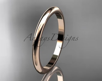 14k Rose Gold Band 2mm Classic Dome Polished Comfort Fit Men's Women's Wedding Ring Pink Simple Thin