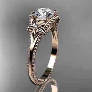 1 CT Lab Grown Diamond Engagement Ring Nature Inspired Ring Dainty Engagement Ring 14k Rose Gold Flower Ring
