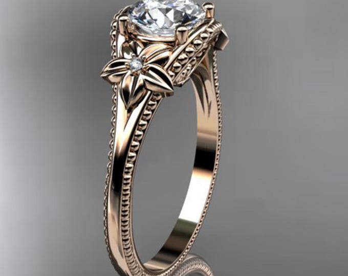 1 CT Lab Grown Diamond Engagement Ring Nature Inspired Ring Dainty Engagement Ring 14k Rose Gold Flower Ring